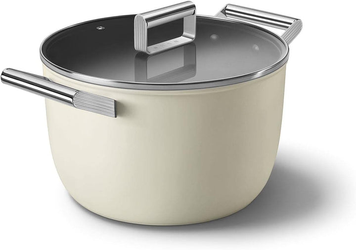 Smeg CKFC2611CRM Kasserolle 26 cm mit Deckel creme, Cremefarben 26 cm Durchmesser Creme, 26 cm Durch