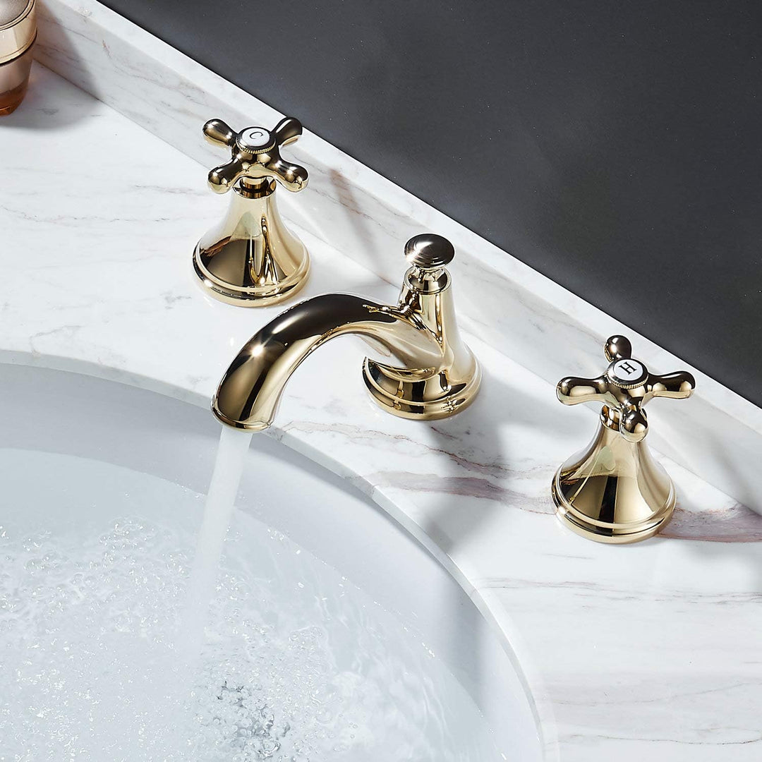 3 Loch Bad Waschbecken Armatur Gold Poliert 2 Griff Weit Verbreitet Waschtischarmatur Mischbatterie