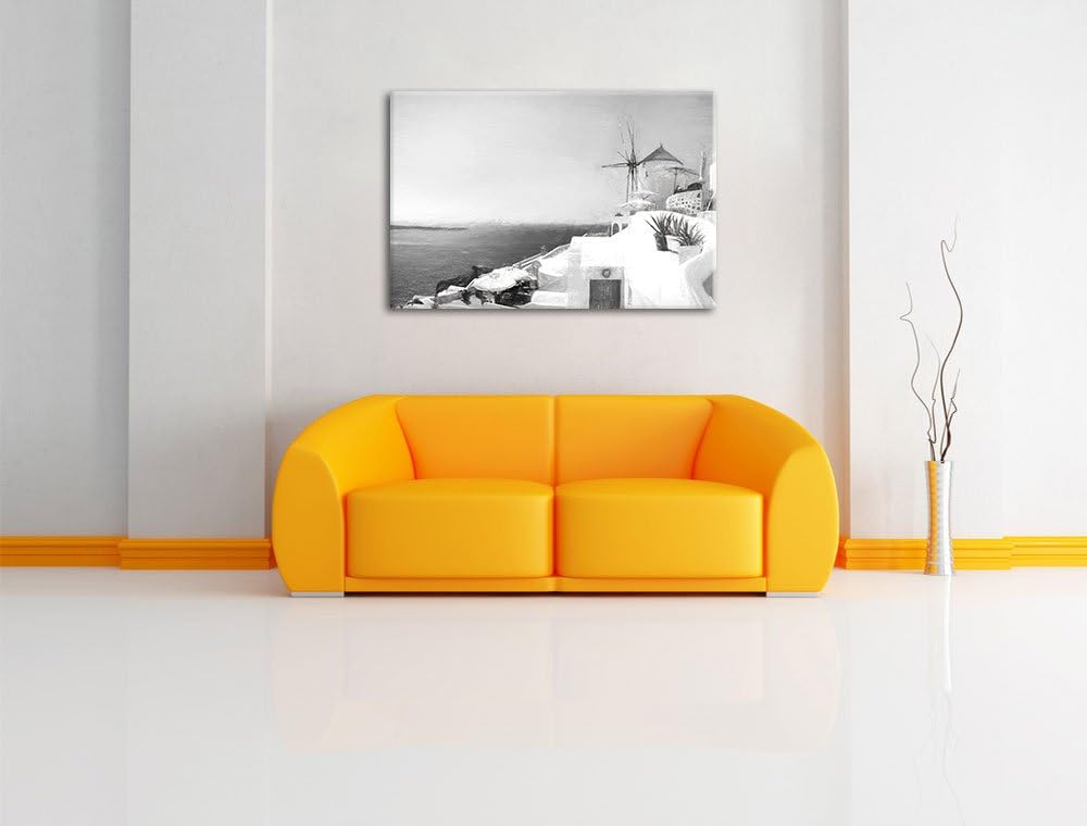 Pixxprint weisse Häuser in Griechenland als Leinwandbild/Grösse: 100x70 cm/Wandbild/Kunstdruck/ferti