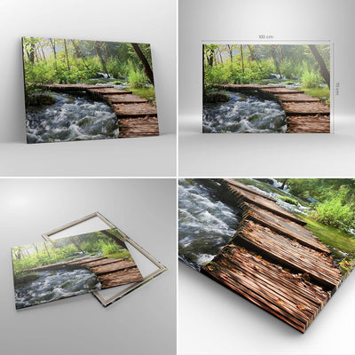 ARTTOR Bilder auf Leinwand 100x70cm Leinwandbild Park natur grün bäume Gross Wanddeko Bild Schlafzim