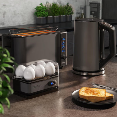 Arendo - Wasserkocher mit Toaster SET und Eierkocher, Edelstahl Cool Grey Wasserkocher 1,5L 40° 100°