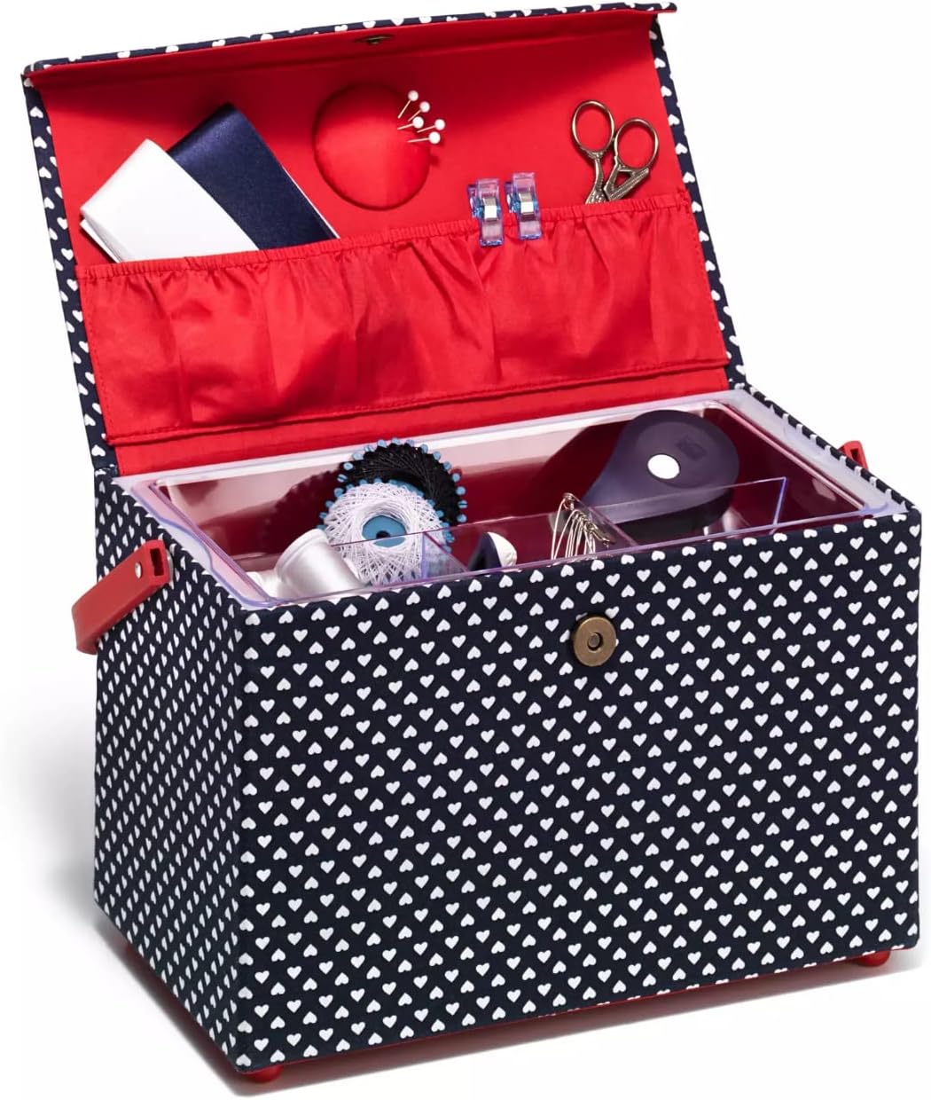 Prym Nähkorb ohne Inhalt L (32 cm x 17 cm x 18,5cm) Lovely Nadelkissen und 2 Stofftaschen im Inneren