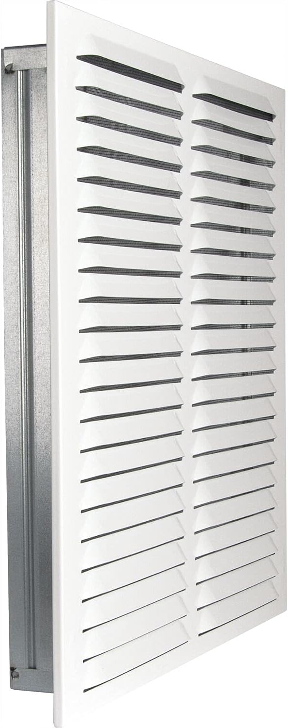 Upmann 56363 weiss Wetterschutzgitter eckig mit Einbaurahmen/Klemmfeder 430 x 440 mm, Stahl eckig mi