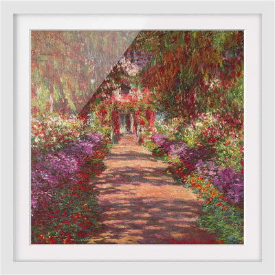 Bild gerahmt - C. Monet - Weg in Monets Garten in Giverny - Farbe Weiss 70x70cm 70cm x 70cm Weiss, 7