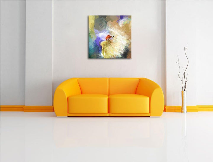 Pixxprint bunter Marienkäfer auf zarter Pusteblume, Format: 70x70 auf Leinwand, 70x70