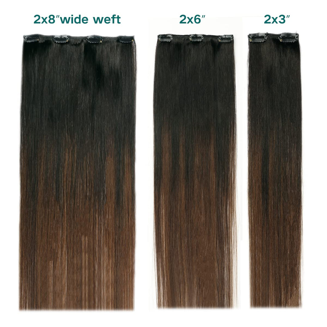 SURNEL clip in extensions echthaar Seide gerade Farbe 1B aus schwarz verblassen zu 4 mittleren braun