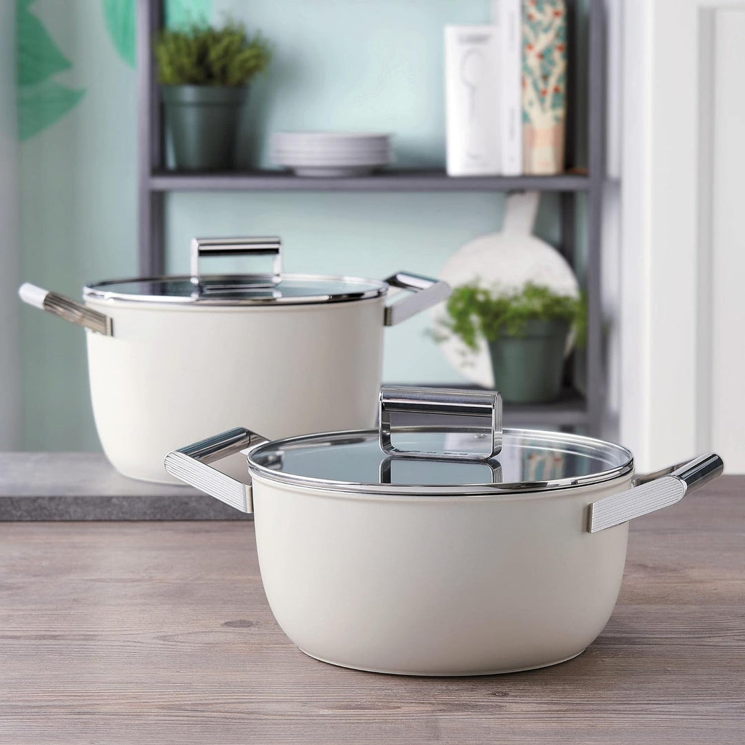Smeg CKFC2611CRM Kasserolle 26 cm mit Deckel creme, Cremefarben 26 cm Durchmesser Creme, 26 cm Durch