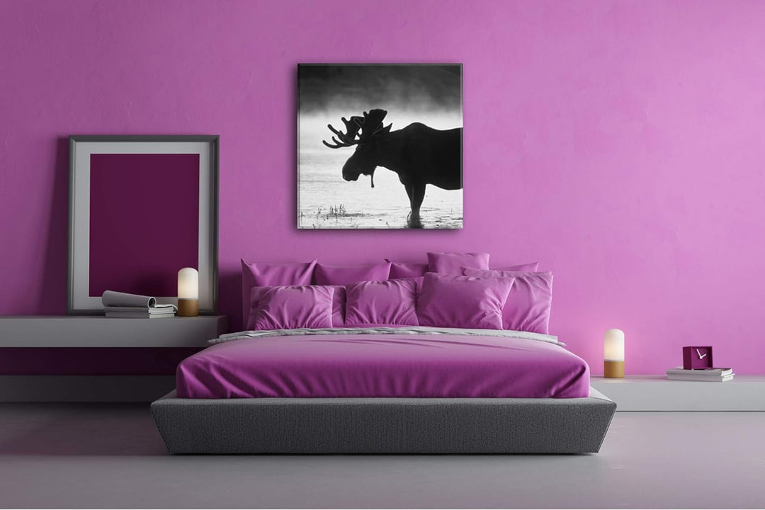 deyoli Elch Silhouette am Wasser Format: 70x70 Effekt: Schwarz&Weiss als Leinwandbild, Motiv auf Ech