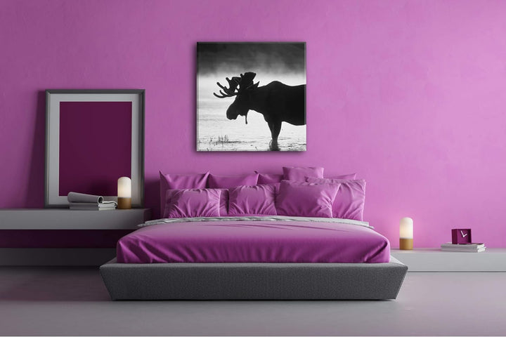deyoli Elch Silhouette am Wasser Format: 70x70 Effekt: Schwarz&Weiss als Leinwandbild, Motiv auf Ech