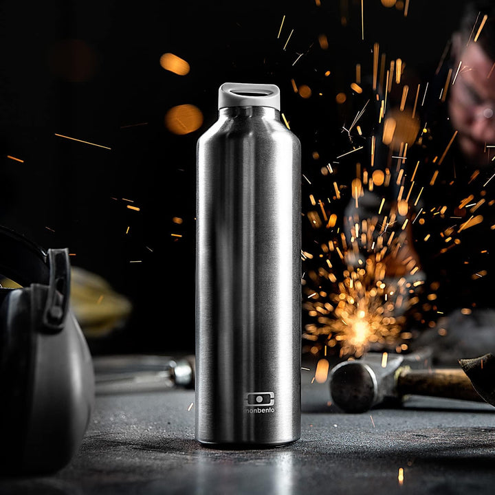 MONBENTO - Isotherme Wasser Flasche MB Steel Silver 500ml - Edelstahl - Auslaufsicher - Infusor - Hä