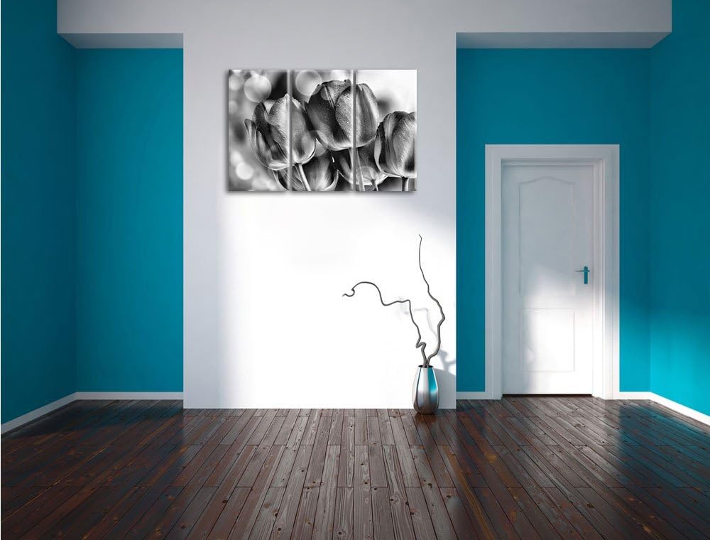 Pixxprint Rote Tulpen als Leinwandbild | Grösse: 3 Teilig (120x80) | Wandbild| Kunstdruck | fertig b