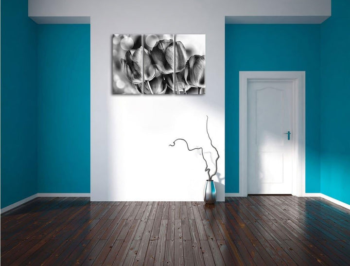 Pixxprint Rote Tulpen als Leinwandbild | Grösse: 3 Teilig (120x80) | Wandbild| Kunstdruck | fertig b
