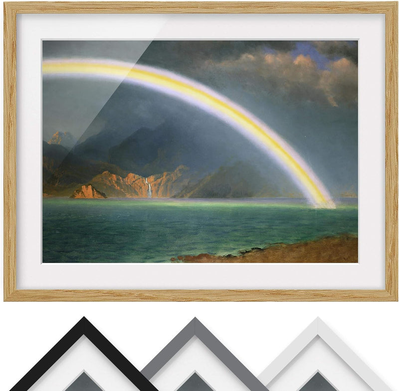 Bild mit Rahmen - Albert Bierstadt - Regenbogen über Jenny Lake - Eiche 50x70 cm 50cm x 70cm Eiche,