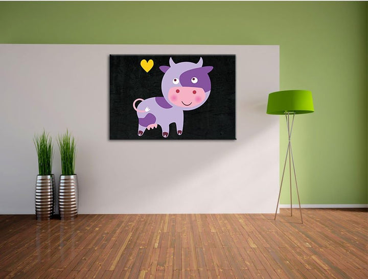 Niedliche Kuh schwarz, Format: 100x70 auf Leinwand, XXL riesige Bilder fertig gerahmt mit Keilrahmen