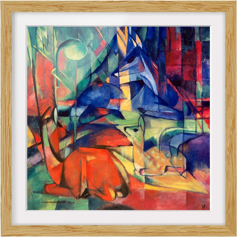 Bild mit Rahmen - Franz Marc - Rehe im Walde - Rahmenfarbe Eiche, 50 x 50 cm 50cm x 50cm Eiche, 50cm