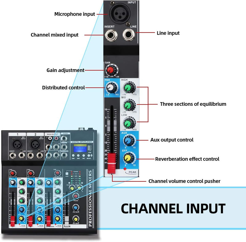 Depusheng HT4 Bluetooth-kompatible professionelle tragbare digitale DJ-Konsole mit USB-4-Kanal-Mixer