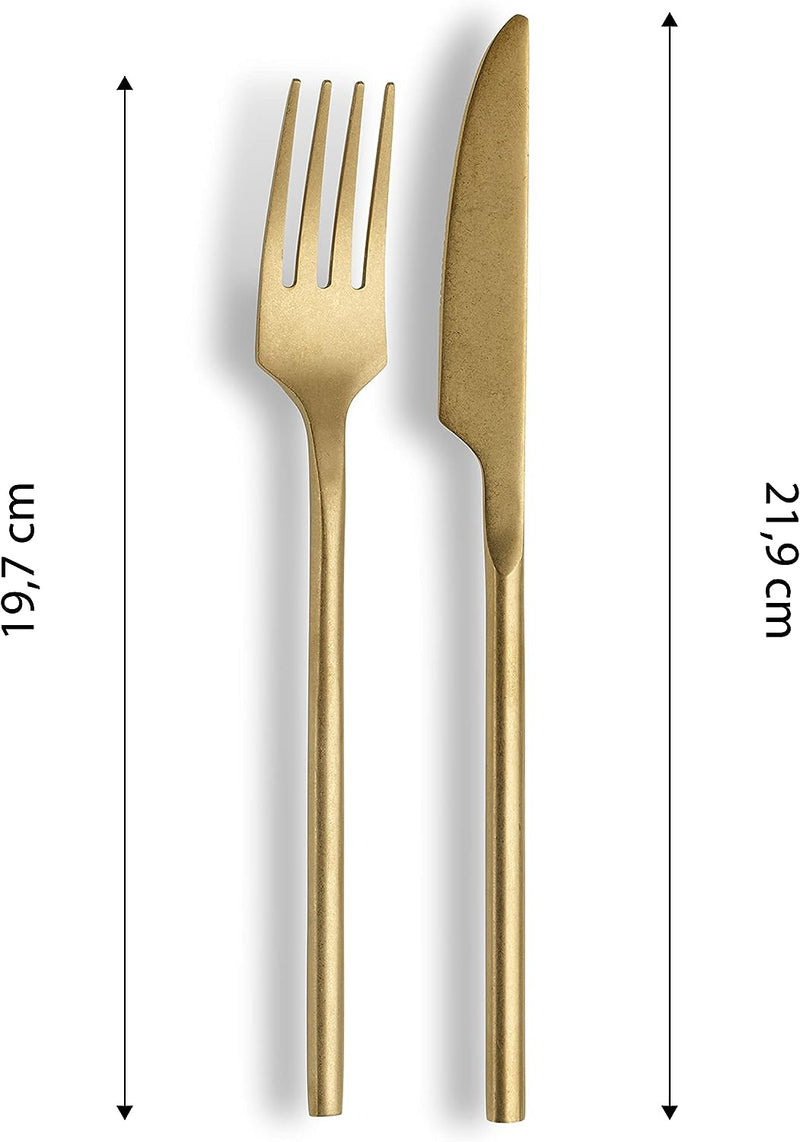 ECHTWERK EW-BS-1685C Tafelbesteck Bari, Stonewashed champagne, 16-teilig, Essbesteck für bis zu 4 Pe