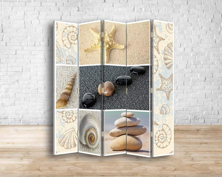 Trennwand 5 TLG Bedruckt auf Leinwand beidseitig Muscheln Beige 180x175 cm beidseitig 180x175 cm Bei