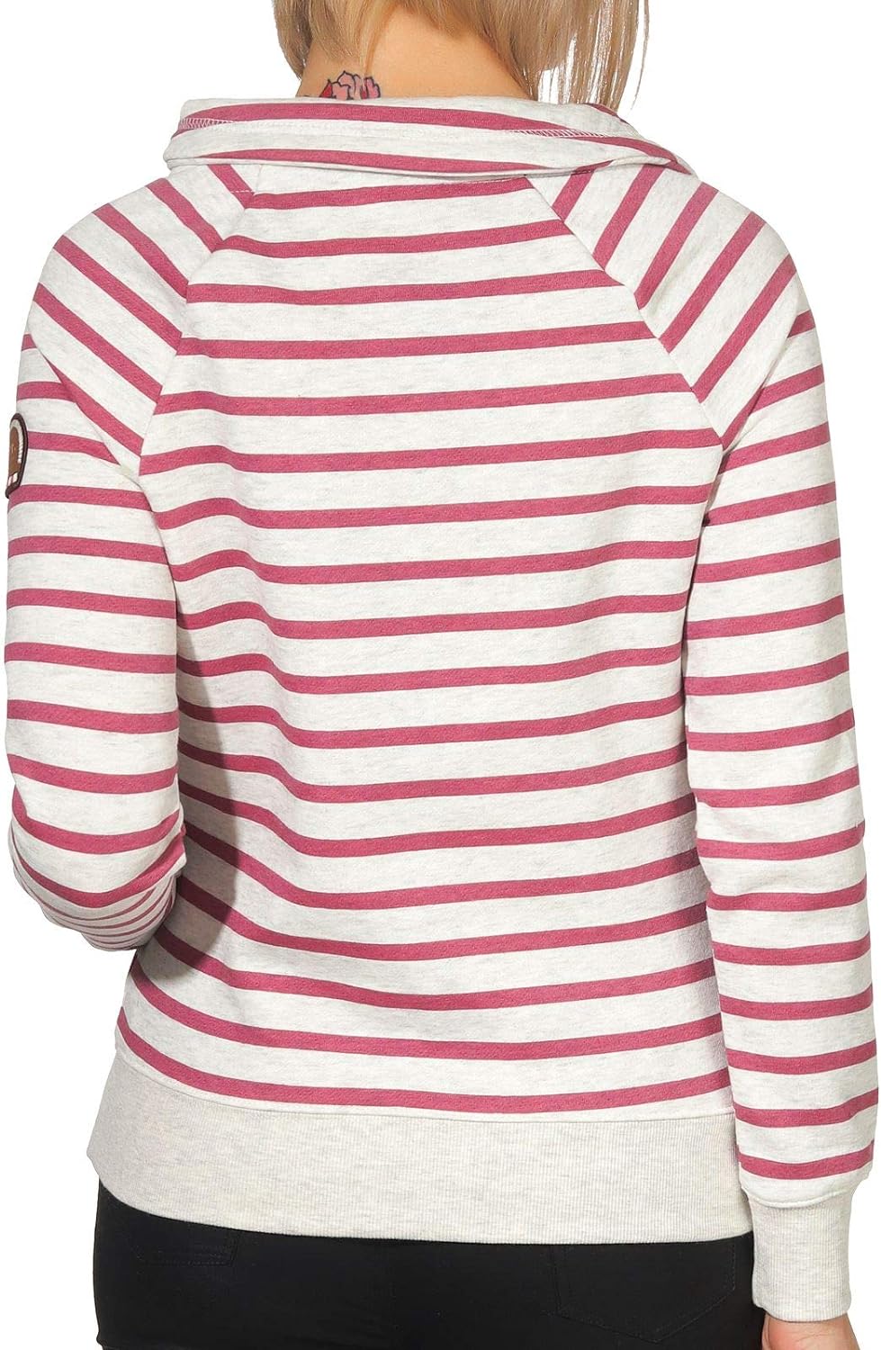 ONLY Damen gestreiftes Sweatshirt Randi Nadine Knopfleiste 15170109 Oatmeal Stripes/Rose Wine M