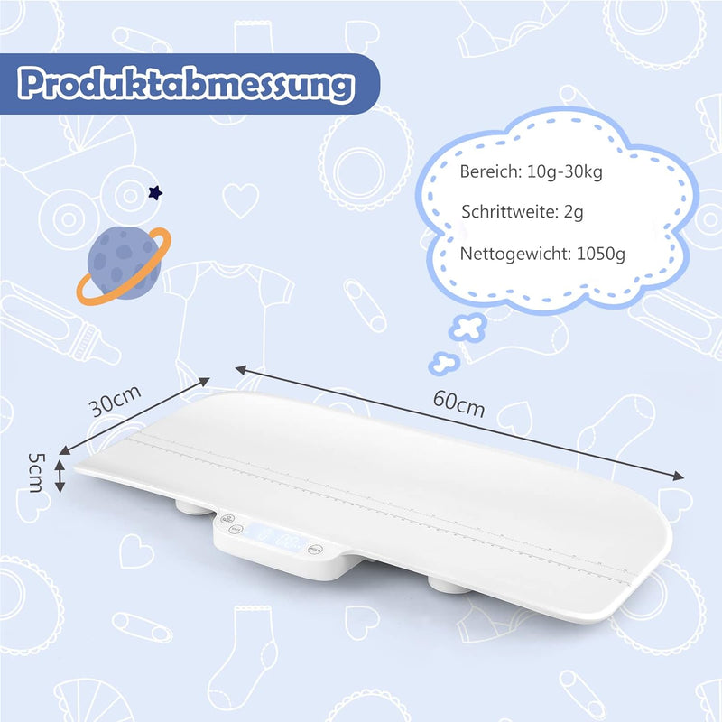 COSTWAY Babywaage Digtal, multifunktionale Kinderwaage bis 30kg Tragkraft, Säuglingswaage Stillwaage