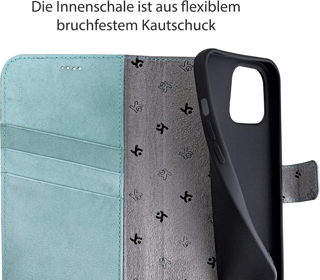 Suncase Book-Style Hülle kompatibel mit iPhone 12 Pro (6.1") Leder Tasche (Slim-Fit) Lederhülle Hand