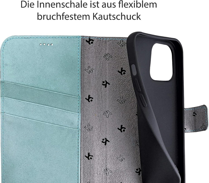 Suncase Book-Style Hülle kompatibel mit iPhone 12 Pro (6.1") Leder Tasche (Slim-Fit) Lederhülle Hand