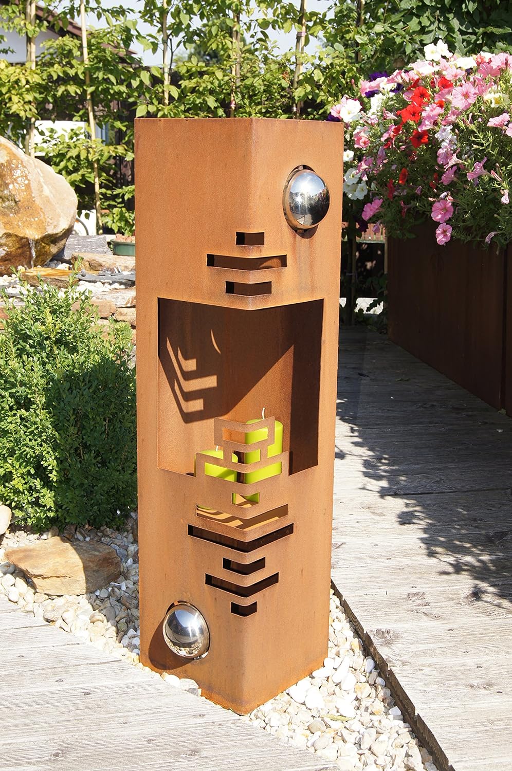 Feuersäule Modern Edelrost Rost Metall Gartendeko Garten Stele Fackel Feuer Säule