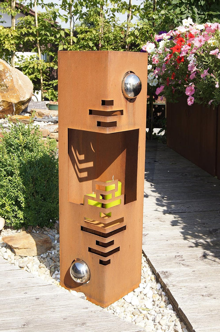 Feuersäule Modern Edelrost Rost Metall Gartendeko Garten Stele Fackel Feuer Säule