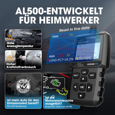 Topdon AL500 OBD2 Diagnosegerät, OBDII Diagnosewerkzeug mit Vollständigen OBD2 Funktionen, kostenlos