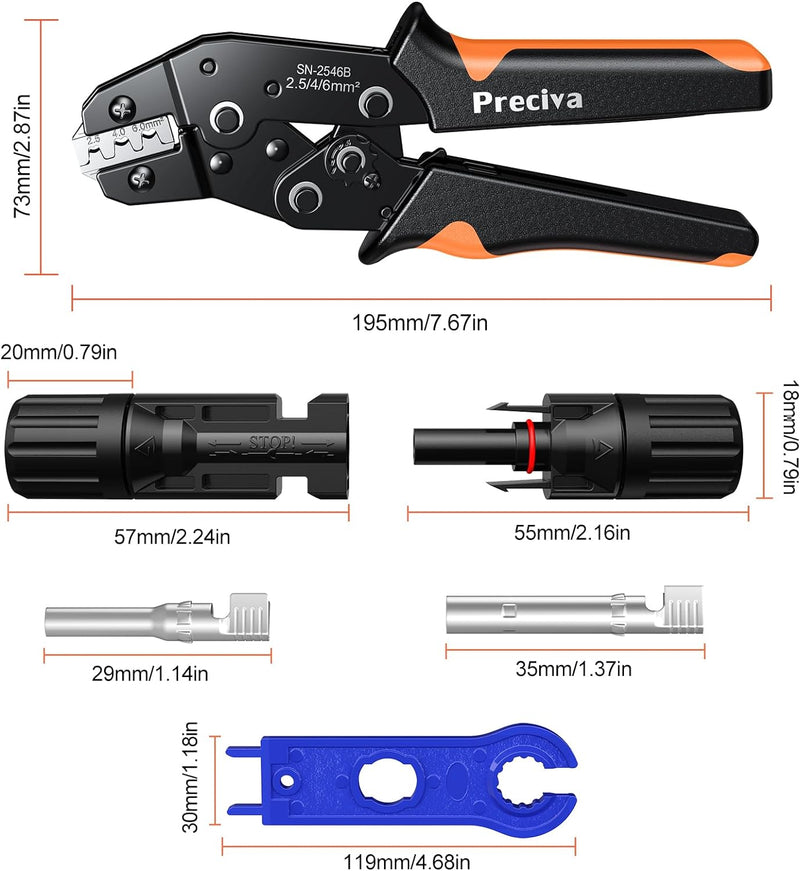 Crimpzange Solarstecker Set, Preciva Solar Crimpzange für 2.5/4.0/6.0mm² Solarpanel PV Kabel mit 10