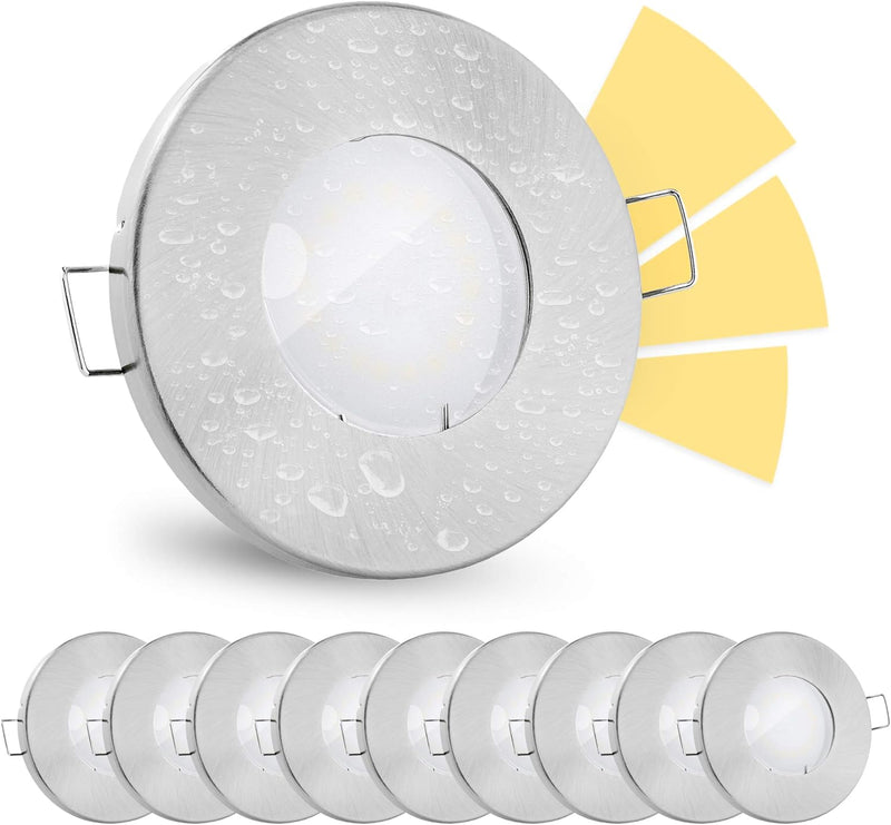 linovum 10 Stück fourSTEP Einbauleuchte LED Bad flach dimmen ohne Dimmer - LED GU10 5W warmweiss 230