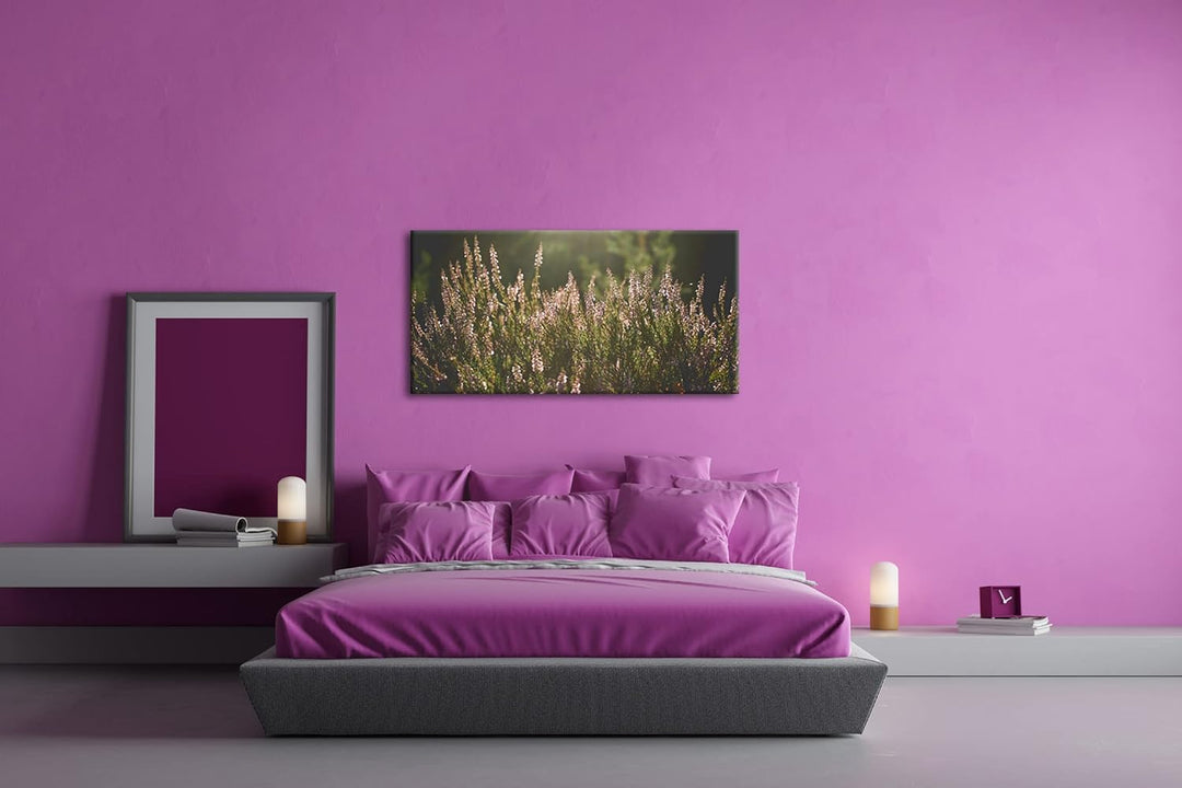 blühende Gräser Panorama 60x30 cm als Leinwandbild, Motiv fertig gerahmt auf Echtholzrahmen, Hochwer