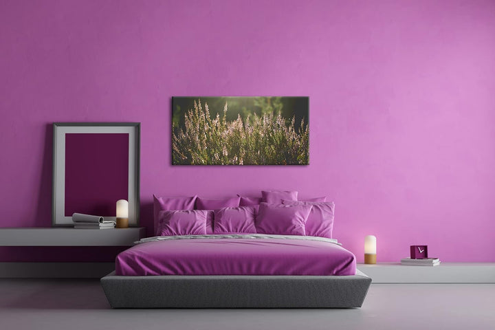 blühende Gräser Panorama 60x30 cm als Leinwandbild, Motiv fertig gerahmt auf Echtholzrahmen, Hochwer
