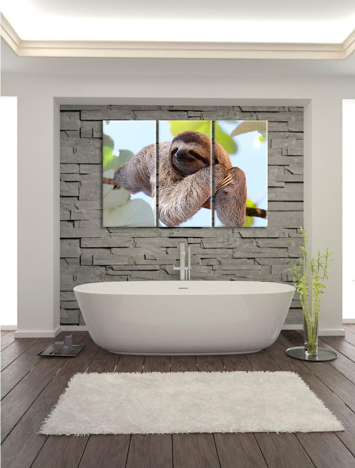 Pixxprint schönes Faultier hängt von AST als Leinwandbild/Grösse: 3Teilig (120x80) / Wandbild/Kunstd