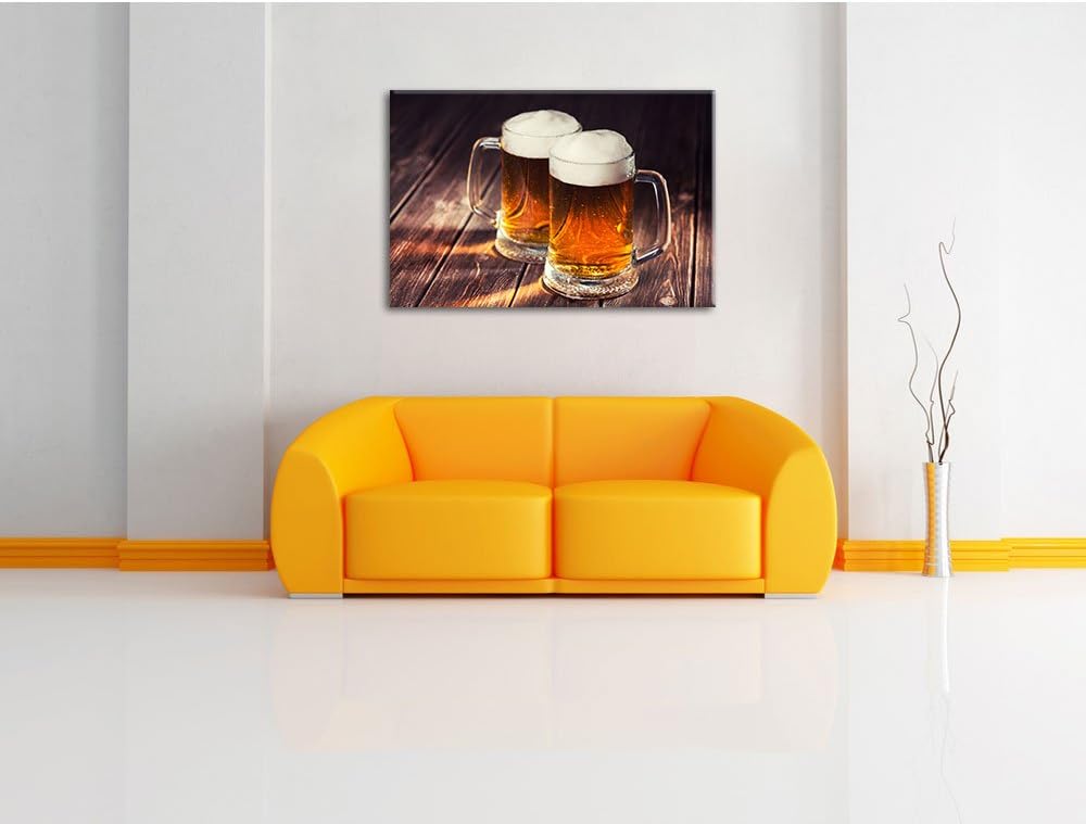 Zwei Masskrüge Bier , Format: 100x70 auf Leinwand, XXL riesige Bilder fertig gerahmt mit Keilrahmen,