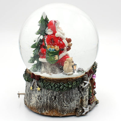 Dekohelden24 XXL Schneekugel, Weihnachtsmann mit REH und Tannenbaum, mit Sound, auf aufwendig dekori