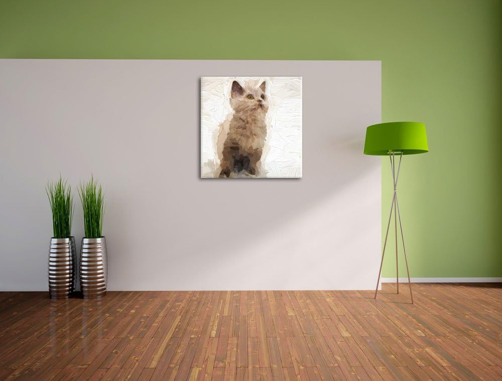 Pixxprint Niedliches Katzenbaby auf Teppich Pinsel Effekt, Format: 70x70 auf Leinwand, 70x70