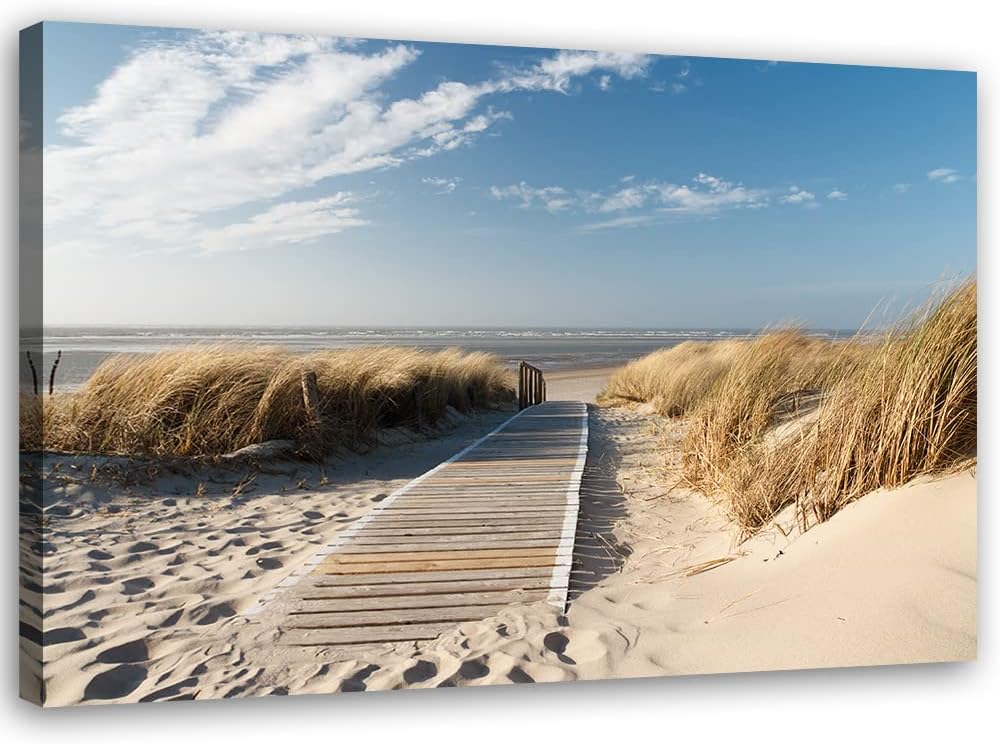 Feeby Vlies Leinwandbild Himmel Wellen Strand Meer 90x60 cm Druckbild Wandbild Wanddekoration Deko W