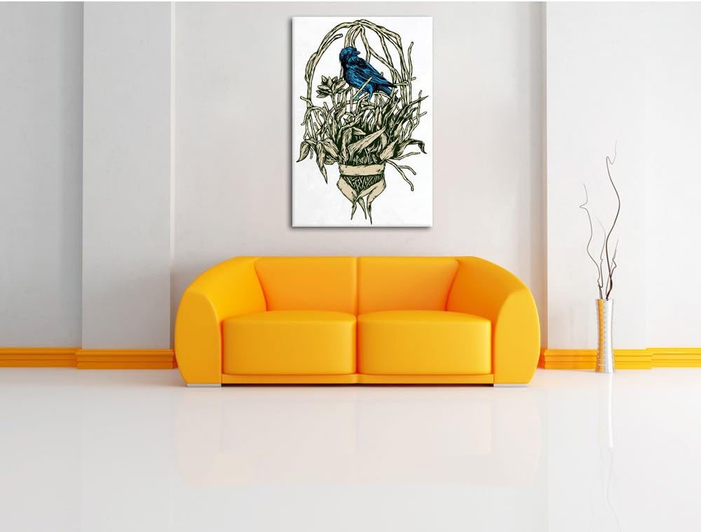 Pixxprint Blue Bird White Bild auf Leinwand, XXL riesige Bilder fertig gerahmt mit Keilrahmen, Kunst