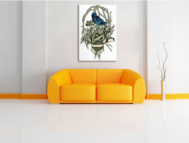 Pixxprint Blue Bird White Bild auf Leinwand, XXL riesige Bilder fertig gerahmt mit Keilrahmen, Kunst