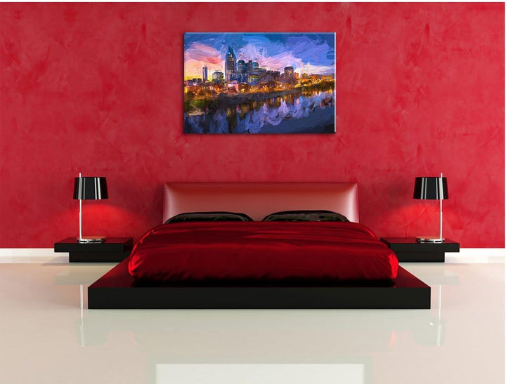 Pixxprint Nashville Skyline Panorama Kunst Pinsel Effekt, Format: 100x70 auf Leinwand, 100x70