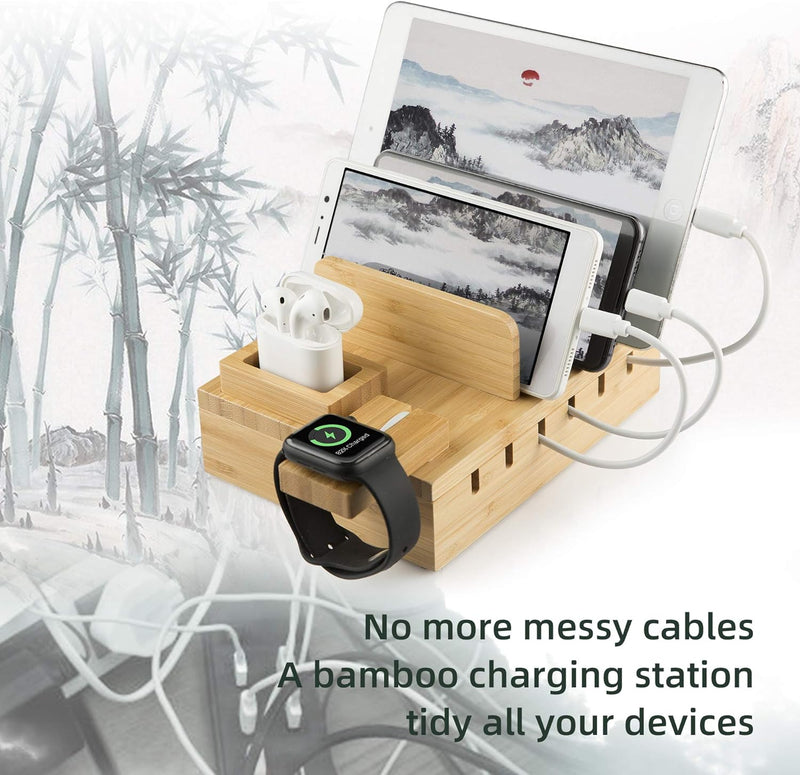 YOJA Ladestation für mehrere Geräte, Bambus, YOJA 5-Port-USB-Multi-Ladestation, Holz für Handy, Tabl