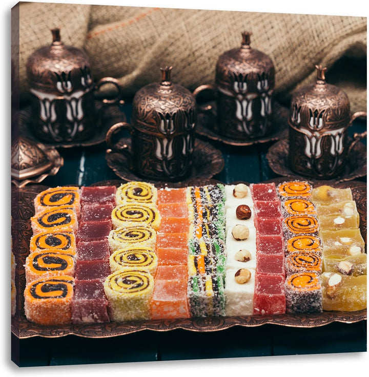 Pixxprint traditionelle türkische Desserts als Leinwandbild/Grösse: 70x70 cm/Wandbild/Kunstdruck/fer