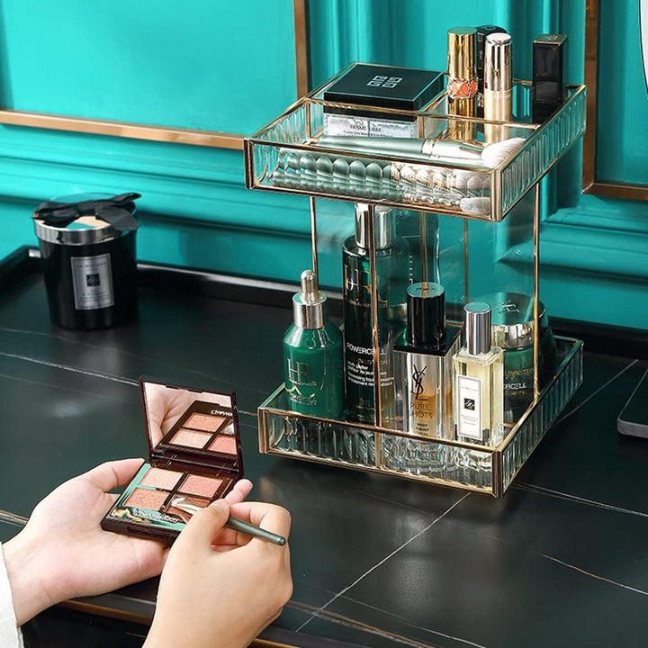 SLHEQING 360° drehbarer Kosmetik organizer, Grosse Kapazität Beauty Organizer, Glas Make Up Organize