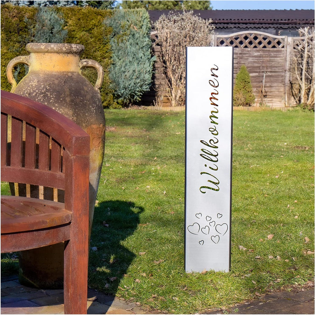 teileplus24 GS01-HH-1 Willkommen Gartenstecker Gartenschild | Rost Garten Deko | 3D Abkantung | 120c