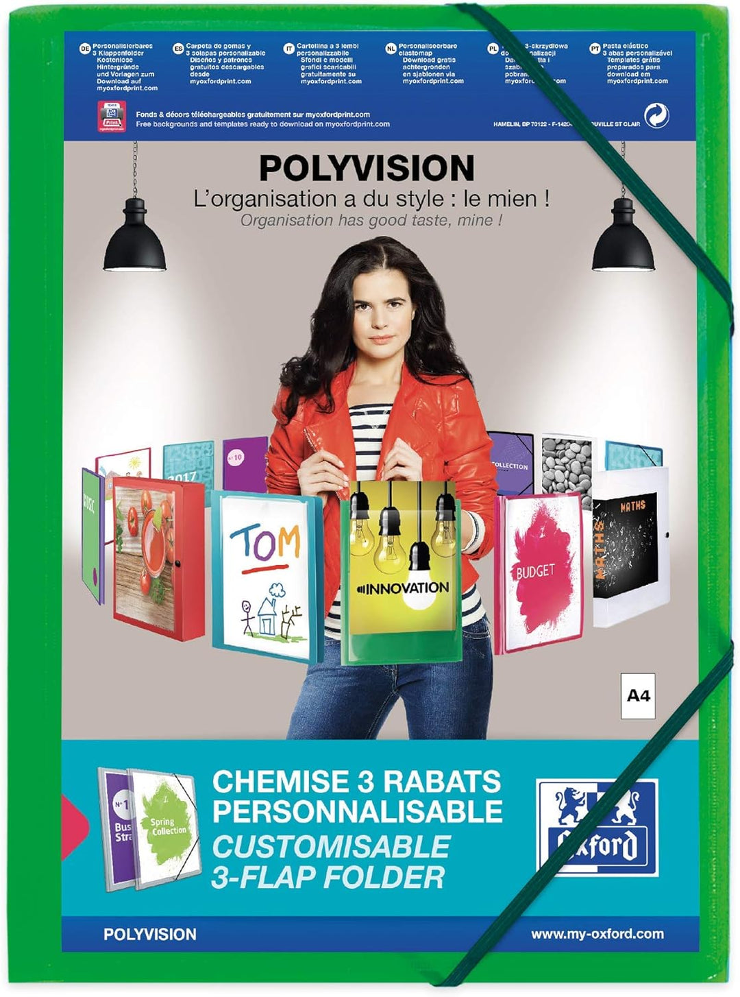 Oxford Kunststoff-Eckspannmappe polyvision, A4, 3 Klappen, grün, 12er Pack limone Eckspannermappe po