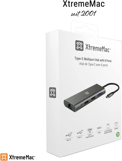 XtremeMac Multifunktionaler USB-C Hub für MacBook, 4K HDMI, USB 3.0, SD/Micro-Kartenleser, Ethernet-