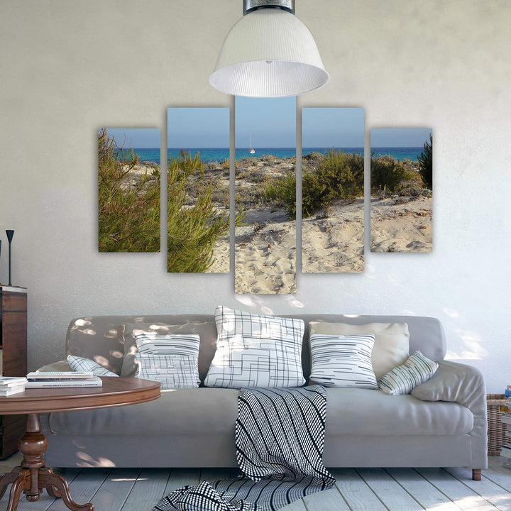 Leinwandbild Landschaft 5 TLG Bild Kunstdruck Strand Dünen See bunt 250x120 cm Leinwandbild 250x120