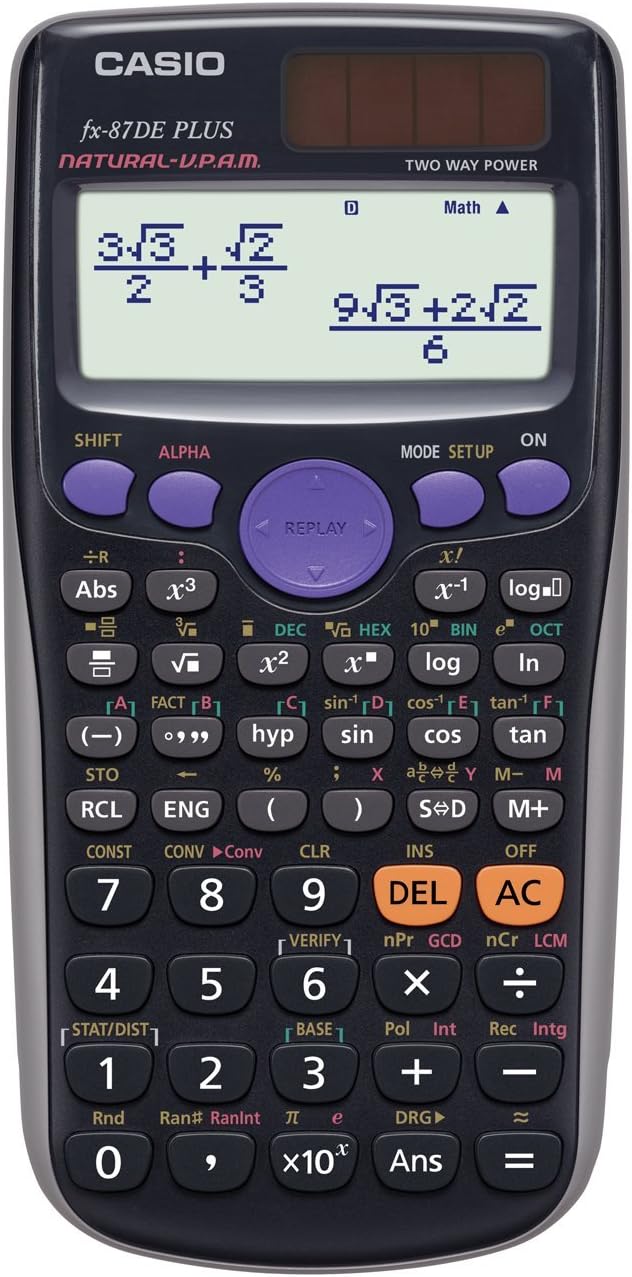 Casio FX-87DE Plus Wissenschaftlicher Taschenrechner, schwarz, Taschenrechner