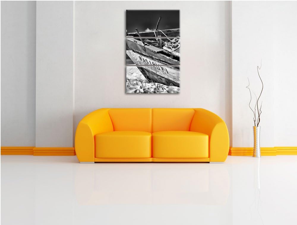 Pixxprint Monocrome, Boot am Strand 3-Teiler Leinwandbild 120x80 Bild auf Leinwand